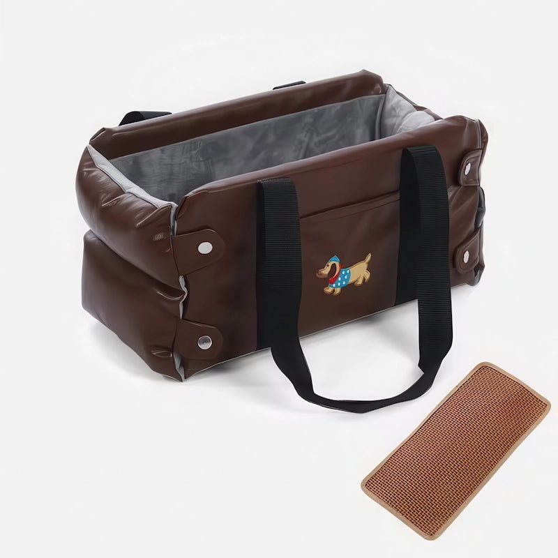 車載ペットベッド チョコレートブラウン 茶色 防水レザー調 汚れに強い アームレスト席 ドライブボックス 高級感 小型犬 猫