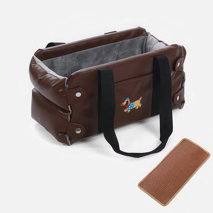 車載ペットベッド チョコレートブラウン 茶色 防水レザー調 汚れに強い アームレスト席 ドライブボックス 高級感 小型犬 猫