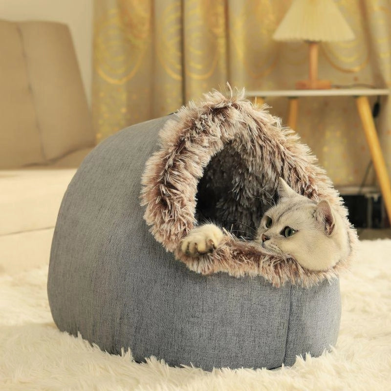 もこもこ囲み猫ベッド 冬の冷え対策に 付属ブランケットでぽかぽか 犬猫OK