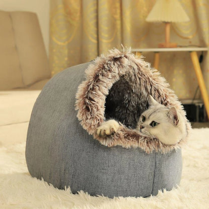 もこもこ囲み猫ベッド 冬の冷え対策に 付属ブランケットでぽかぽか 犬猫OK