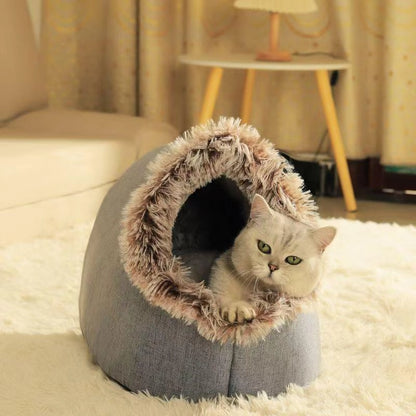 もこもこ囲み猫ベッド 冬の冷え対策に 付属ブランケットでぽかぽか 犬猫OK