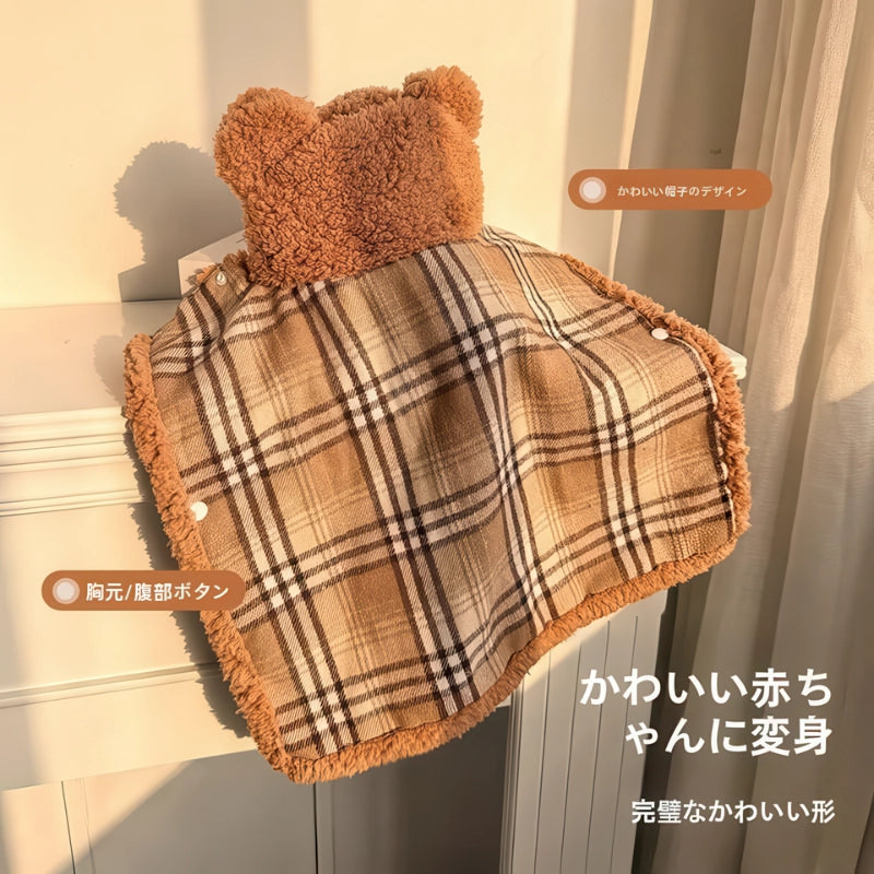 犬 ポンチョ 防寒 メイラードカーキ 冬用ドッグウェア 胸元ボタン詳細