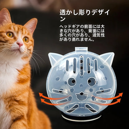 通気性に優れた透明な猫用保護マスクの背面と空気穴のアップ