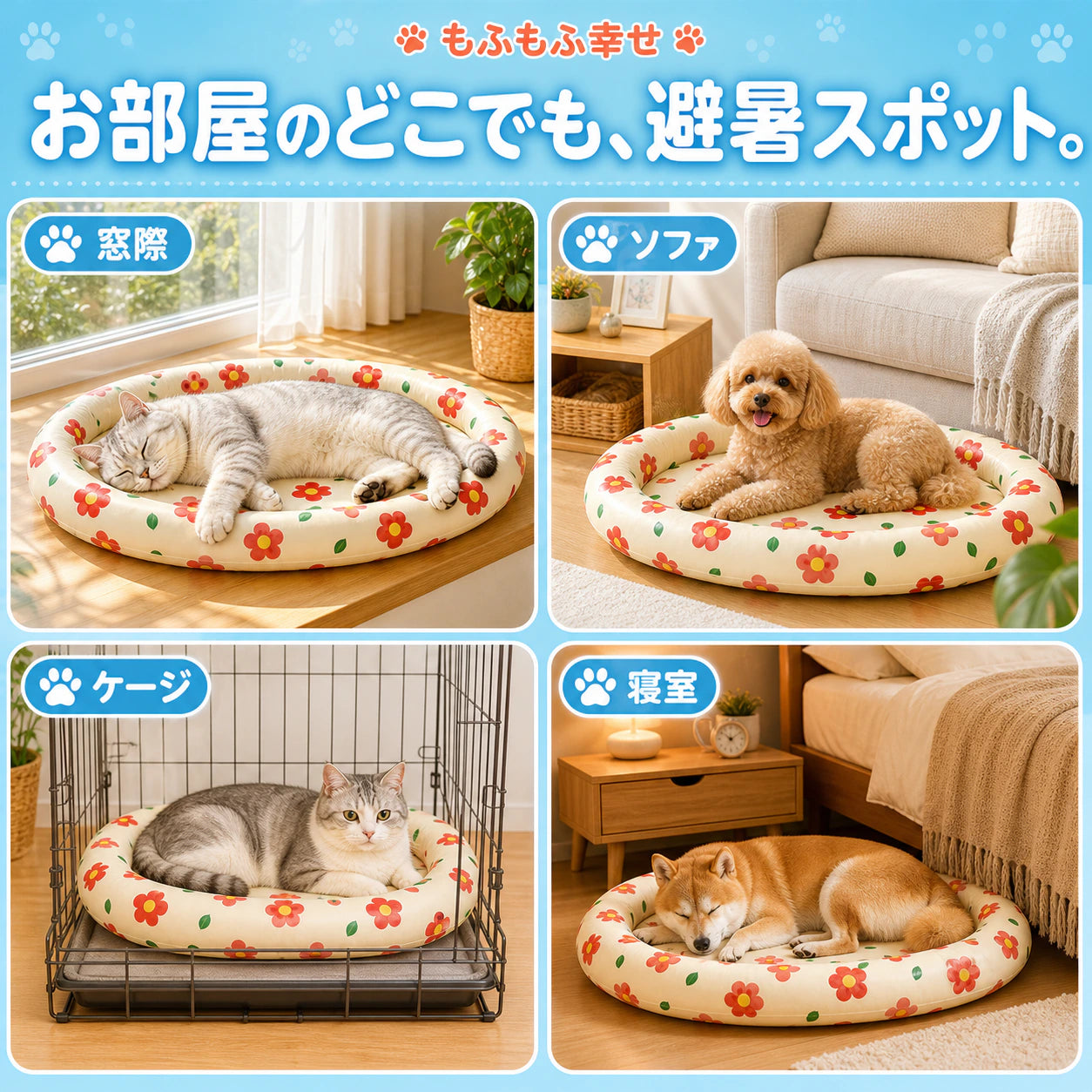 【約-5℃ ひんやり】冷却ジェルマット ペット 夏用 サマーベッド ─ 電源不要で、うちの子に「涼しい特等席」を。猫・小型犬用 ネックピロー付き