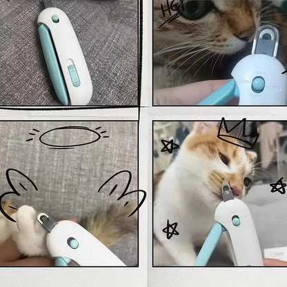 猫が嫌がらずに爪切りできる様子を描いた使用イメージ 穴に入れて切るだけの簡単ステップとストレスフリーなケア体験