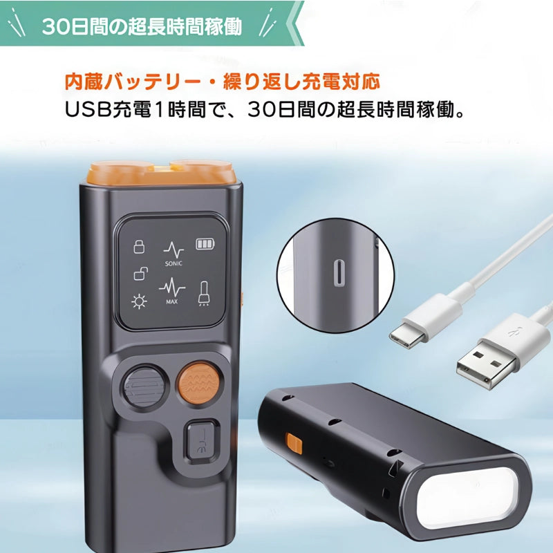 長持ちバッテリー搭載の犬用無駄吠え防止器 USB充電1時間で最大30日間待機可能 Type-Cケーブル付属