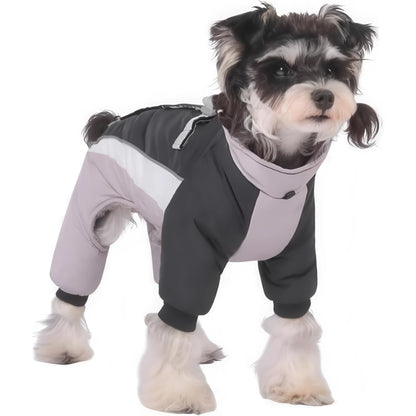 犬 服 防寒 ハーネス一体型 グレー着用 シュナウザー 冬の散歩