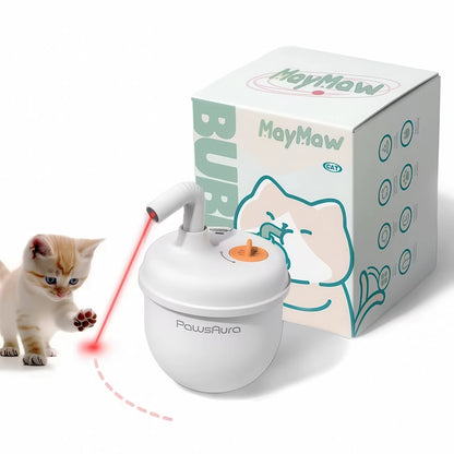 ホワイトカラーの猫 おもちゃ 自動。LEDライトを追いかける子猫とパッケージ。