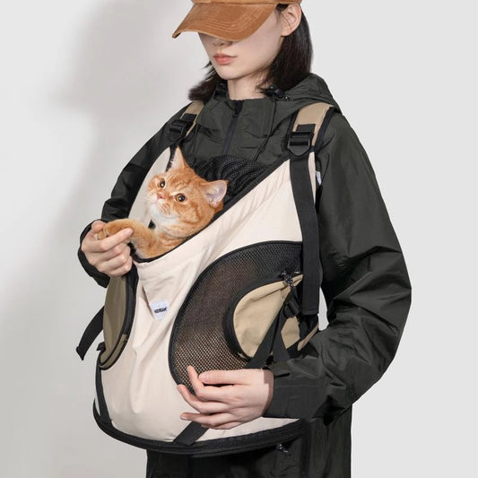 猫 キャリーバッグ 前抱き ミルクティーブラウン 抱っこしている安心感 愛猫とのお出かけ