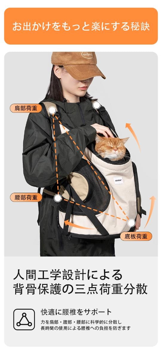 犬 リュック 前 人間工学 三点荷重分散 腰痛軽減 サポート