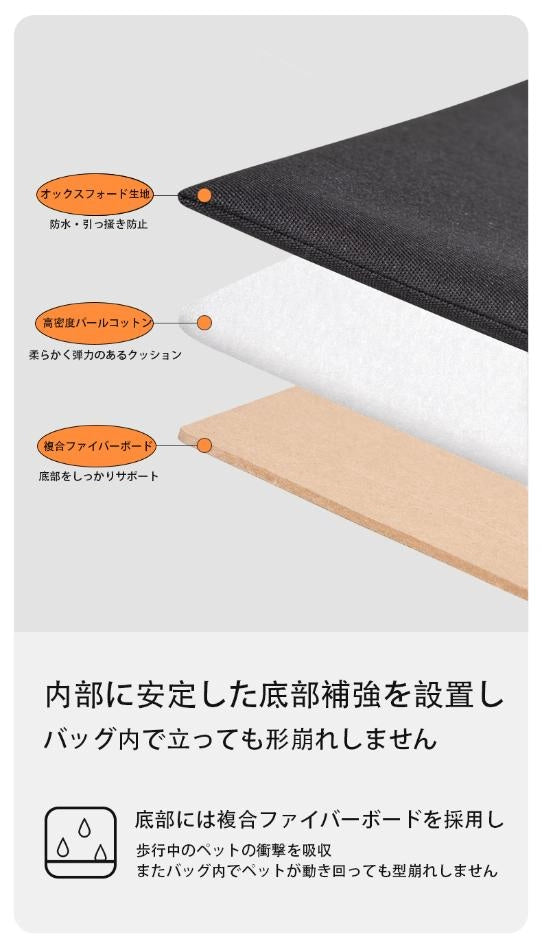 ペットキャリー 底板 複合ファイバーボード 型崩れ防止 3層構造 オックスフォード生地