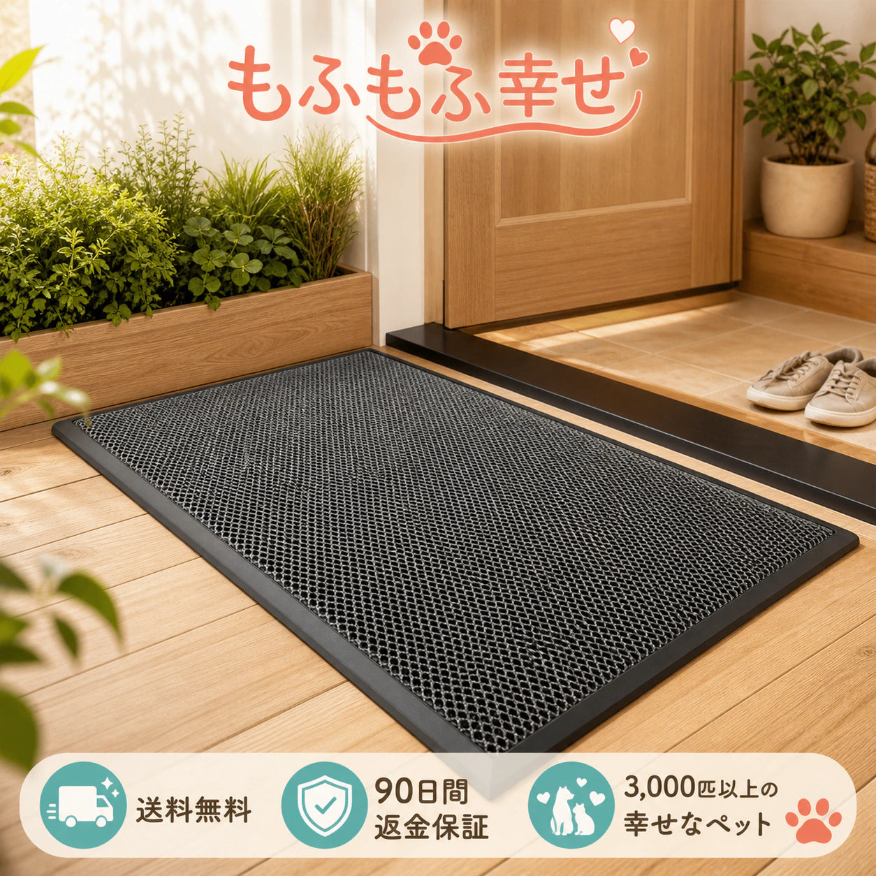 泥落とし玄関マット「3秒どろキャッチ」── 散歩あとの足も、梅雨の泥も、玄関でぜんぶ止める。