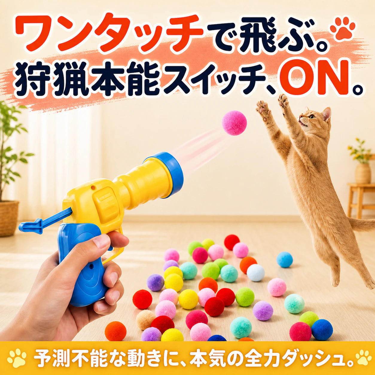 猫用ボールランチャー｜ワンタッチで狩猟本能スイッチON・運動不足とストレスを発散