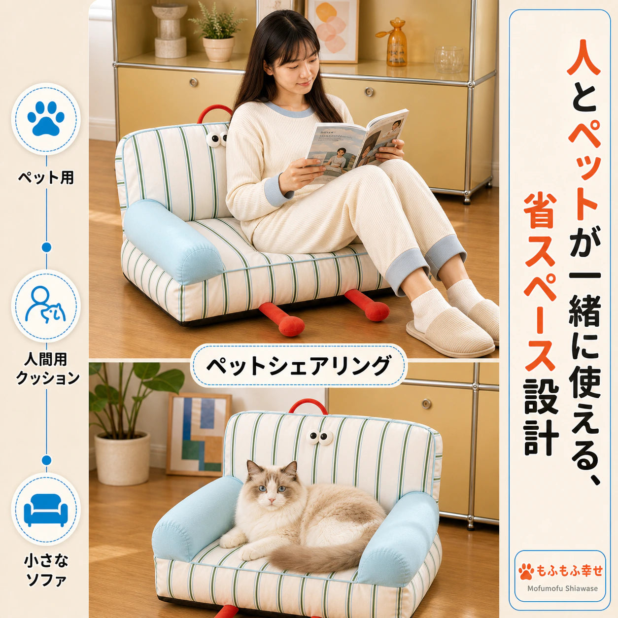 ペットベッド ソファ型｜10cm三方包囲で包む、接触冷感ひんやりソファベッド