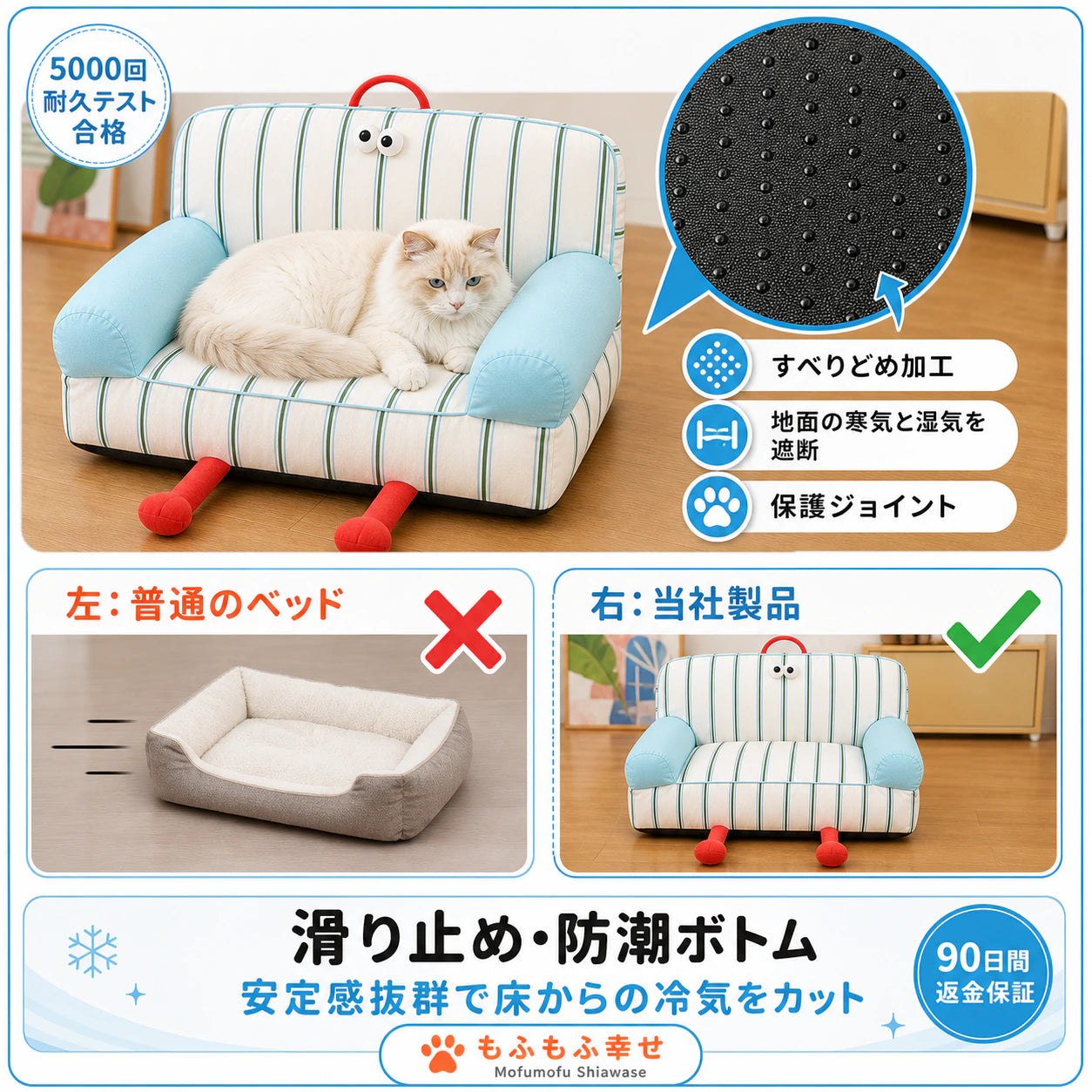 ペットベッド ソファ型｜10cm三方包囲で包む、接触冷感ひんやりソファベッド