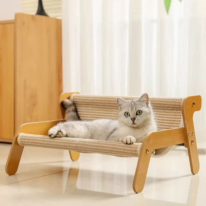 お手入れ簡単で衛生的な猫用ベッド。取り外し可能なクッションと防臭・抗菌加工済み爪とぎ面