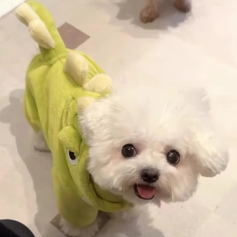 犬服 恐竜 背びれ ディテール アップ 横からのアングル 素材感