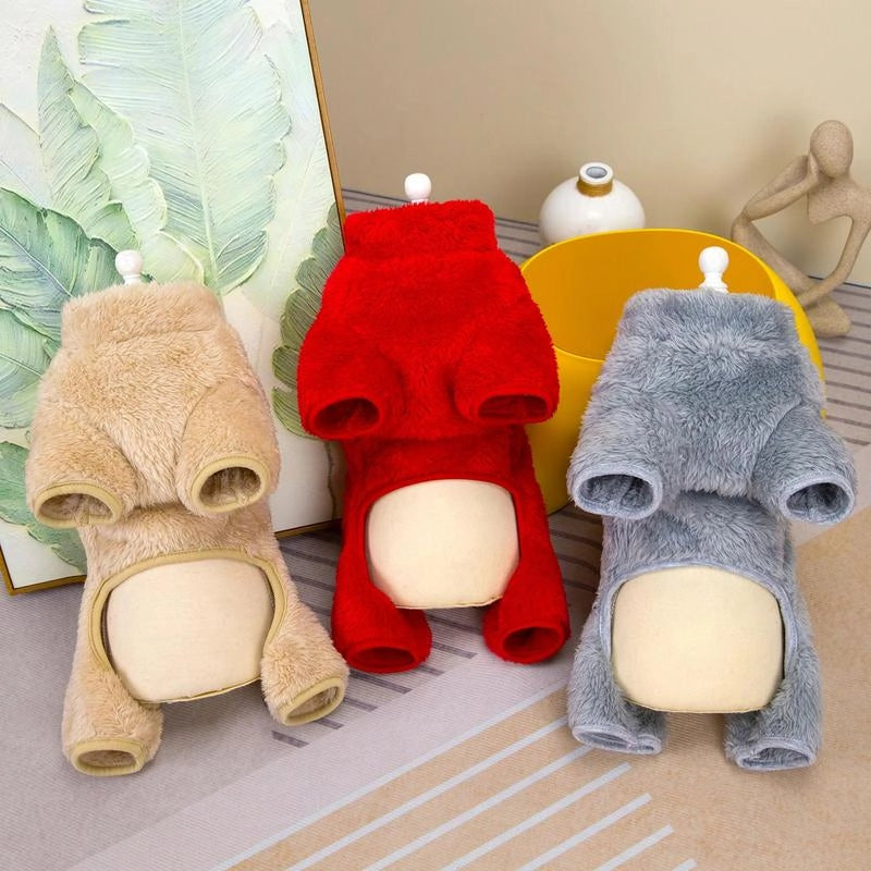 もふもふ幸せ 犬服 ロンパース お腹側デザイン 3色展開 裏起毛