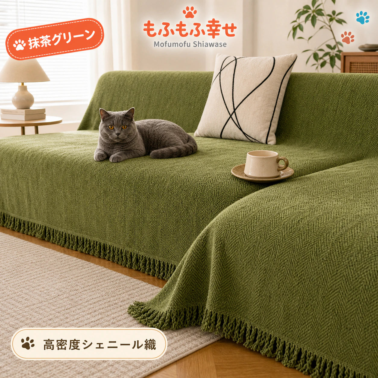 ペット ソファカバー｜かけるだけで、ソファは"無傷"。爪も毛も汚れもガード、丸洗いOKのシェニール マルチカバー