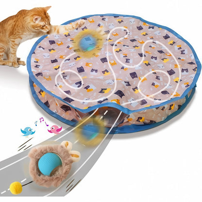 リアルな鳥の鳴き声で狩猟本能を刺激。カバーの穴から不規則にボールが飛び出す自動隠れん坊ボール